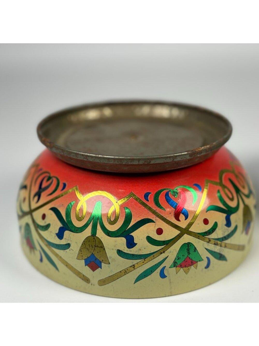 Vintage Metal Candy Biscuit Tin Tulip Ribbon Pattern Decorative Made in Holland - Picture 6 of 8